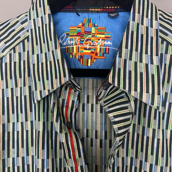 Robert Graham Men's Geometric Shirt - Black and Green - Picture 1 of 6